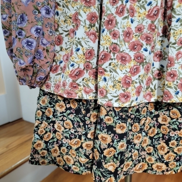 NEW Free The Roses Floral Multi Color Dress Layered Ruffles Long sleeves Size M - Picture 11 of 17